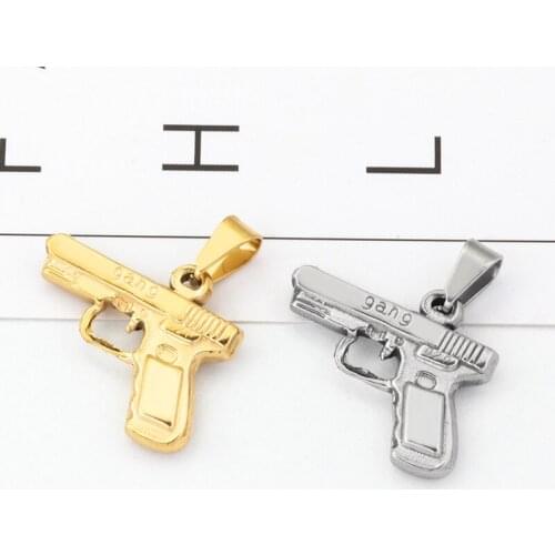 5Pcs/Lot Stainless Steel Gun Pendant Hip Hop Charm Punk Rock Necklaces For DIY Jewelry Making Accessories Supplies Wholesale