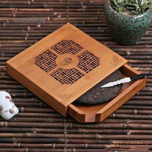 WIZAMONY Bamboo Tea Tray Storage Box Chest Chinese Kungfu Tea Board teaboard storage drawer small tea table Accessories Carving