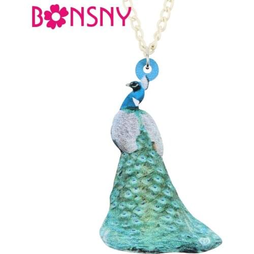 Bonsny Acrylic Elegant Blue Peacock Peafowl Necklace Chain Animal Bird Pendant Jewelry For Women Girls Teens Gifts Decorations
