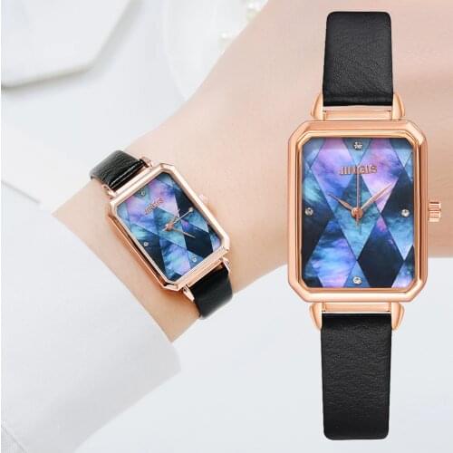 Casual Women Romantic Rectangular Dial Wrist Watch Leather Rhinestone Designer Ladies Clock Simple Dress Gfit Montre Femme