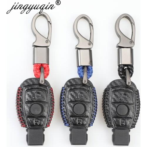 Men Women 2BT Smart Key Case Cover For Mercedes Benz W203 W210 W211 W124 W202 W204 W212 AMG BGA Carbon Leather Key Holder Chain