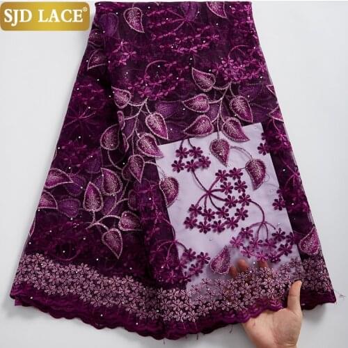 SJD LACE Wedding Materials Embroidery African Lace Fabric With Stones French Mesh Lace Fabric Latest Design For Brids Sew A2369