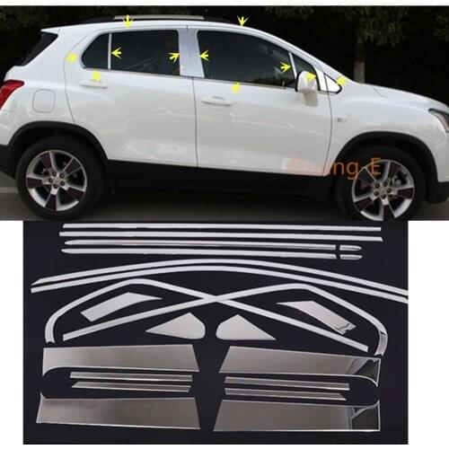 Car Body Stick Stainless Steel Glass Window Garnish Pillar Middle Column Strip Trim For Chevrolet TRAX 2014 2015 2016 2017 2018