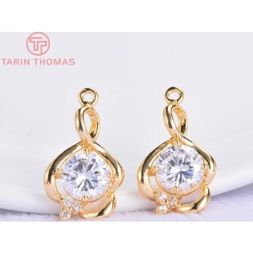 6PCS 21x12MM 24K Gold Color Plated Brass with Zircon Screw Pendants Charms High Quality DIY Jewelry Making Findings