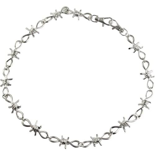 Rock Punk Metal Thorns Iron Chain Necklace Silver Color Razor Blade Necklaces For Men Male Party Jewelry Gifts