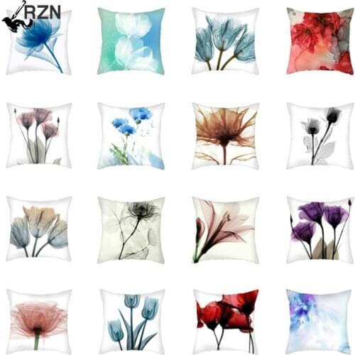 Ink Flower Printing Polyester Cushion Cover Floral Pattern Pillowcase Home Car Bedroom Couch Decorative Pillow Cover 45x45cm
