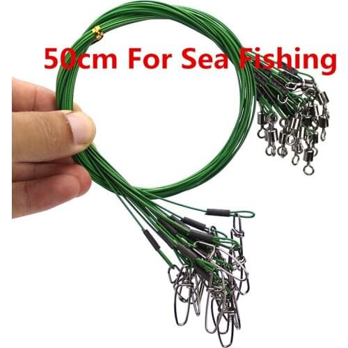 Lot 10pcs 50cm Anti-bite Fishing Wire Line Leader Swivel Stainless Steel Rolling Swivels For Deep See Fishing