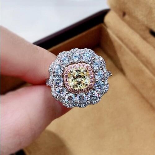 Luxury 2ct Created Moissanite Citrine Diamond Gemstone Engagement Ring 100% 925 Sterling Silver Cocktail Party Fine Jewelry