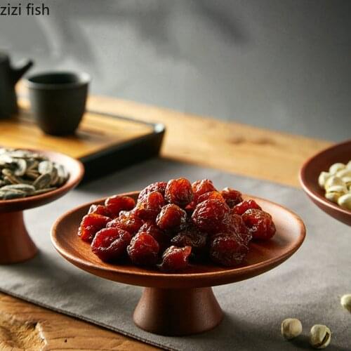 Ebony Wood Salad Bowl Natural Wooden Dishes Snack Fruit Dishes Dessert Plate High Quality Serving Tray Tea Saucer Cake Stand
