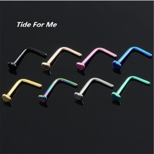 Stainless Steel Gold Color L Shape Nose Open Hoop Ring Earring Heart Nose Studs Body Bar Studs Piercing Jewelry Gifts