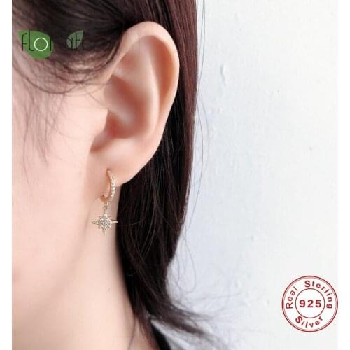925 Silver Ear Buckle Perforated Earrings Zircon Shiny Cubic for Women Star Moon Combination Hoop Earring Fashion Trendy Jewelry