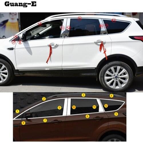 Car Styling Stick Stainless Steel Garnish Pillar Window Middle Strip Trim Frame For Ford Kuga Escape 2013 2014 2015 2016