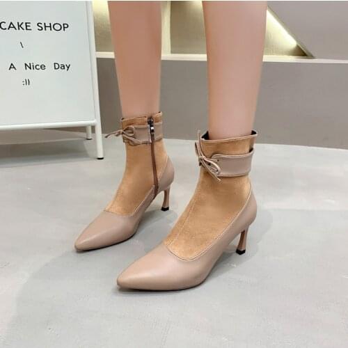 Luxuy Party Pumps 2021 New Women Winter Fashion High Heels Shoes Suede Zipper Ankle Botas Designer Bow Sexy Lady Snow Boots Lady