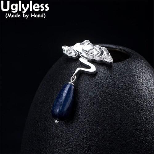 Uglyless Ethnic Lucky Clouds Jewelry Sets for Women China Chic 925 Silver Lapis Earrings Pendants Necklace NO Chain Retro Bijoux