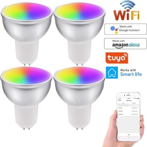 5pcs GU10 WiFi Smart LED Bulbs RGB+CW White 5W Dimmable Lamps Smart Life Tuya Remote Control Light Bulbs Work With Alexa/Google