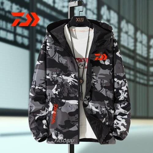 2021 Spring Autumn Mens Daiwa Fishing Jackets Camouflage Military Hooded Coats Casual Zipper Male Windbreaker Men Clothing
