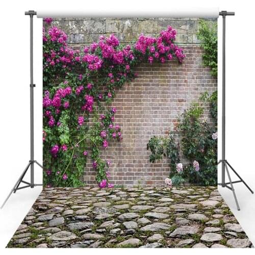 Vinyl Photography Backdrop Spring Season Forest Wildflower Tree brick wall stone Decor Children Background Photo Studio