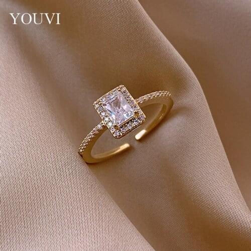 YOUVI New Square Crystal Sparkling Ring Simple Style Versatile Decorative Compact Index Finger Rings for Women Fashion Jewelry