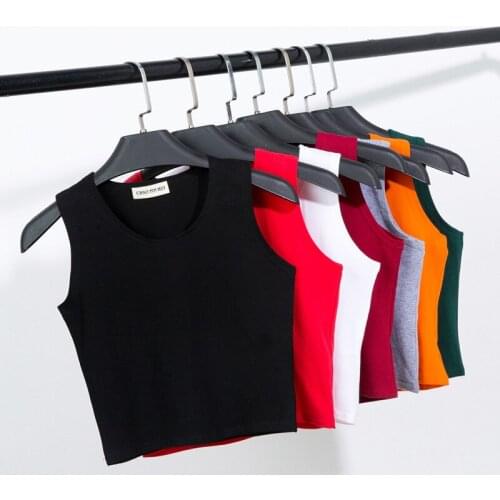 Black Round Neck Sleeveless Harajuku Womens T-Shirt Cotton Crop Top Womens Shirt Girls Lady Tee Tops Streetwear