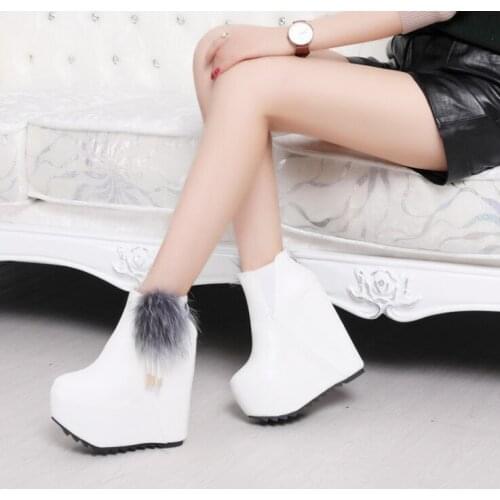17cm Wedges High Heel Womens Boots Night Club Sexy Winter Platform Ankle Boots White Black Womans Shoes