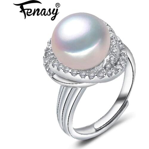 FENASY Natural Freshwater Pearl Rings For Women New Pearl Jewelry Evening Party Silver Color Big Pearl Ring