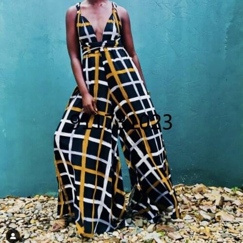 Jumpsuit for Women 2021 Summer African Women V-neck Polyester Printing Long Jumpsuit African Clothes for Women