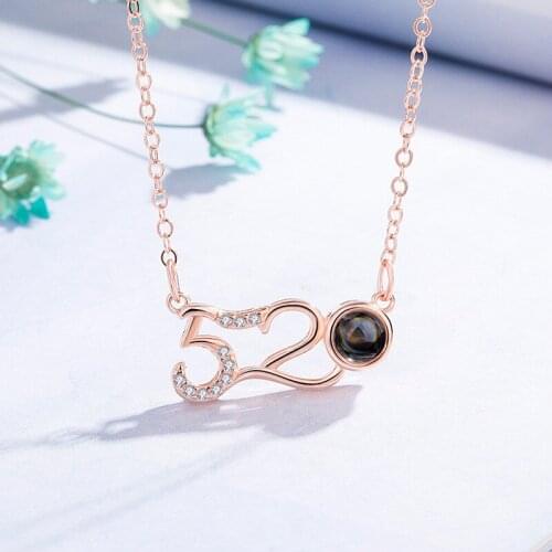 Rose Gold 100 Languages I Love You Projection Pendant Necklace Women Romantic 520 Choker Love Mom Wedding Jewelry Collier Femme