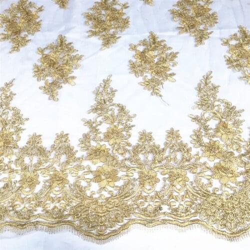 1yard/ lot golden carbone embroidered lace fabric diy dress accessory table cloth curtain decoration material