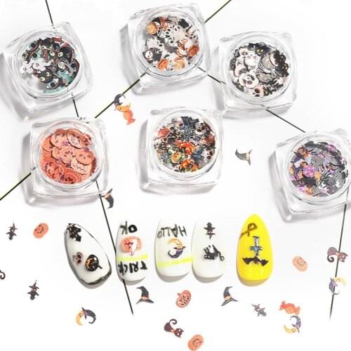 2 Boxes of Halloween Skull Pumpkin Nail Art Sequin Stickers Manicure Decoration Nail Art Sequins DIY Manicure Woman Nail Art DIY