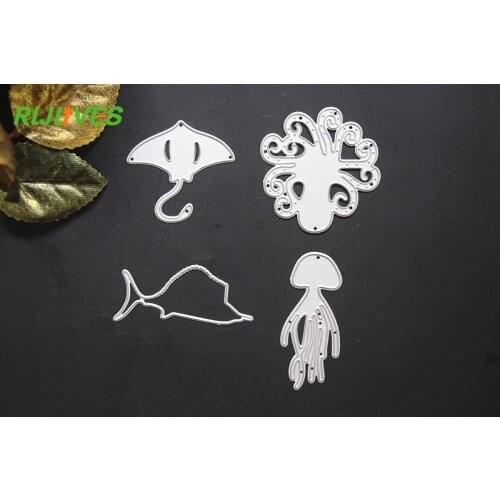 4 pcs Octopus jellyfish Metal Cutting Dies For Scrapbooking Stencils DIY Album Cards Decoration Embossing Folder Cutter Template