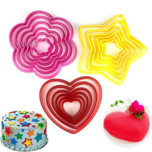 6pcs / Set Christmas Tree Cookie Cutter Star Flower Heart Fondant Cake Biscuit Cutter Mold 3D Cake Decorating Tools Baking Stamp