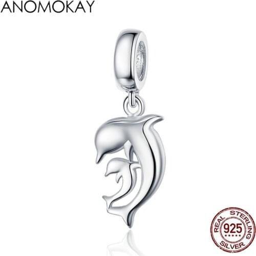 925 Sterling Silver Happiness Dolphin Mom & Son Bead Pendant fit Bracelet & Necklace S925 Silver Symbol of Love Charm Pendant