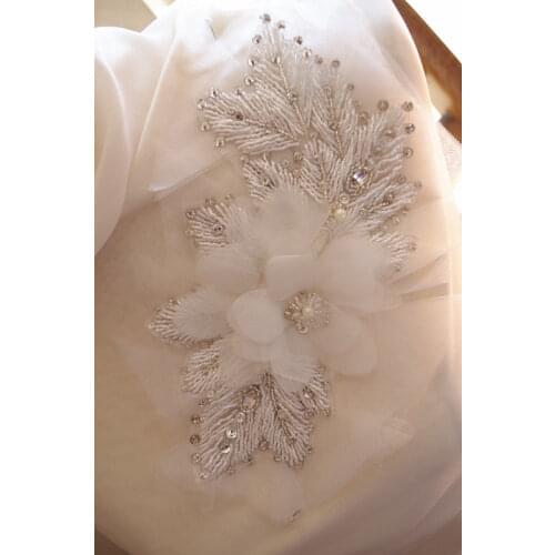 Bead Applique With Chiffon Rosette, Bridal Sash Applique, Beading Wedding Decors