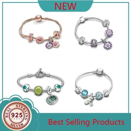 2021 New 925 Sterling Silver Daisy Bracelet Suitable For Womens Wedding Party Gift Diy Jewelry