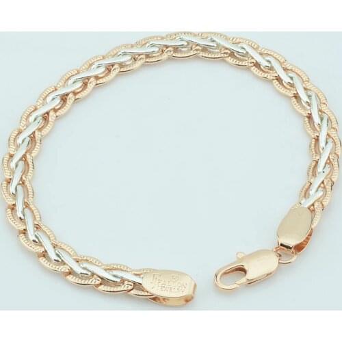 FJ 7mm Men Women 585 Rose Gold Color Weaving Bracelets Curb Chains Twisted Hands Bracelets Chains