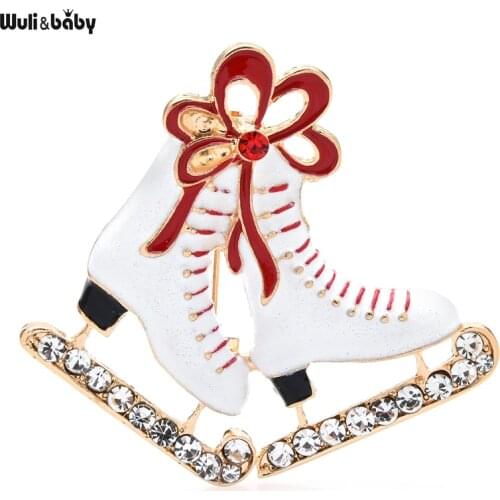 Wuli&baby White Enamel Skate Shoes Brooches For Women Unisex Skating Lover Sports Office Brooch Pin Gifts