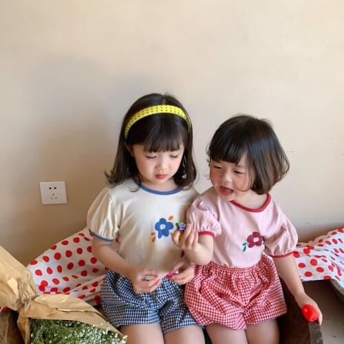 Girl Child T-shirt 2021 Summer New Girls Bubble Sleeve Cute Print Casual Cotton Korean Sisters T-shirt