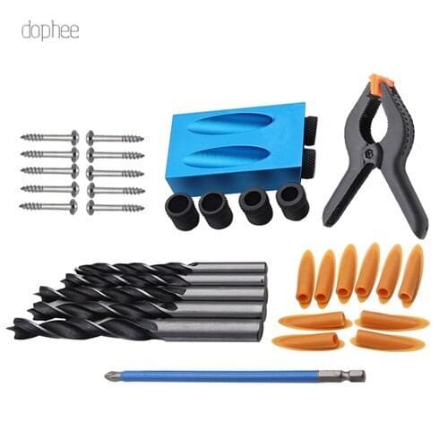 Dophee 7/14/34pcs Woodworking inclined hole positioner Pocket Jig Kit Tool Hole Puncher Locator Jig Drill Bit Carpentry Tools