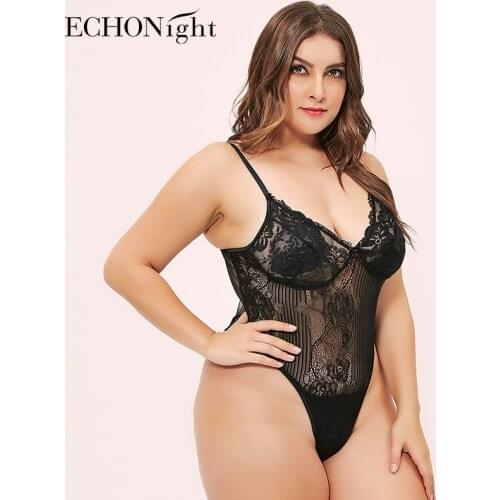 Echonight Lace Plus Size Bodysuit Women Transparent Overalls Clothing Women 2020 Female Body Sexy Body Suit Transparent Body