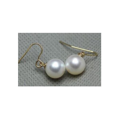 Good Wholesale price real charming round 10-11mm white AAA+ South Sea pearl dangle earring 14/20