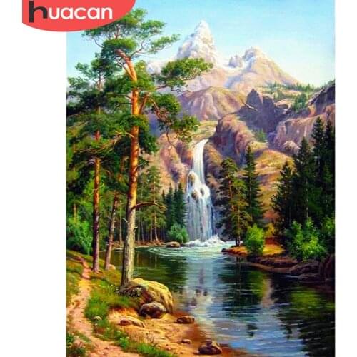 HUACAN Full Square/Round Diamond Painting Waterfall DIY Diamond Embroidery Nature Mosaic Landscape Handicraft Home Decor