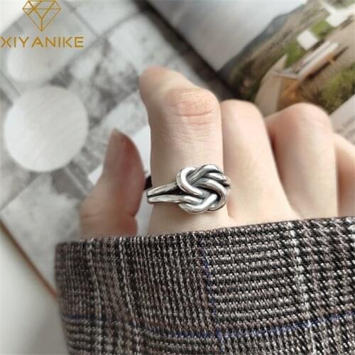 XIYANIKE 925 Sterling Silver Retro Distressed Double Knotted Line Ring Female Trend Woven Fashion Opening Jewelry Accessories