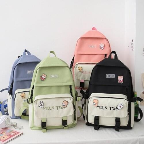 4 Pcs Set Harajuku Women Laptop Backpack Canvas School Bags For Teenage Girls Kawaii College Student Backpack