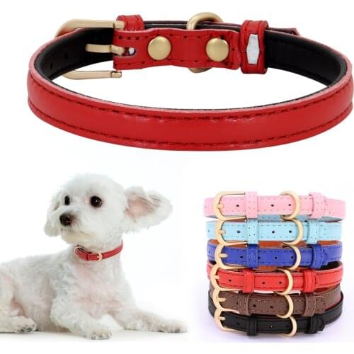 Leather Small Dog Collar Cute Cat Collars Adjustable Pet Puppy Kitten Collars XS S for Chihuahua Red Pink Blue Black Brown