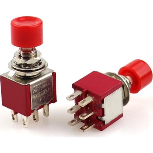 Red 6 Pins SPDT Momentary AC 2A/250V 5A/120V Push Button Pushbutton Switch 1 NO 1 NC