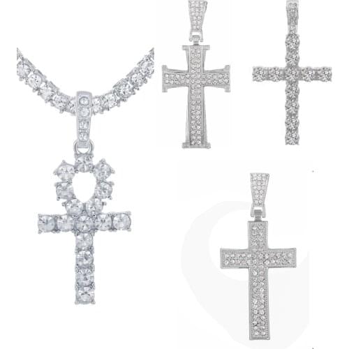 Fashion Classic Cross Necklace Gold Silver Color Crystal Jesus Cross Pendant Necklace For Men Women Couple Jewelry Gift