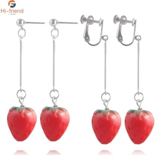 Fashion 2021 Trends Creative Fruit Earrings Red Strawberry Sweet Girl Long Ear Clips Party Anniversary Birthday Gift Wholesale