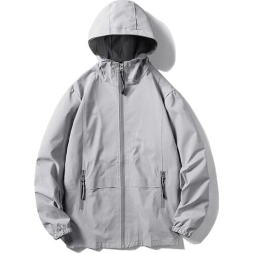 2021 New Fashion Autumn Spring Mens Jacket Hooded Casual Zipper Solid Coat Men Bomber Jacket Loose Long Sleeve Mens Windbreaker