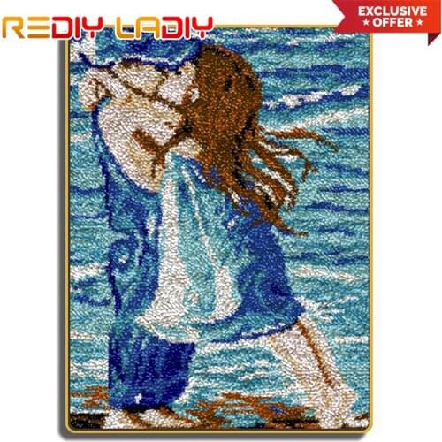 Latch Hook Rug Kits First Kiss Lovers Crocheting Carpet Rug 100% Acrylic Yarn Cushion Mat DIY Carpet Rug Home Decor Art & Crafts