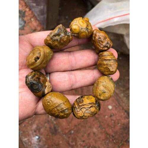 Natural Nine Eyes Shale Mongolian Dzi Bead Rough Bracelet Unique Coin Stone Eye Stone Man Woman Jewelry Rare Bracciale Uomo